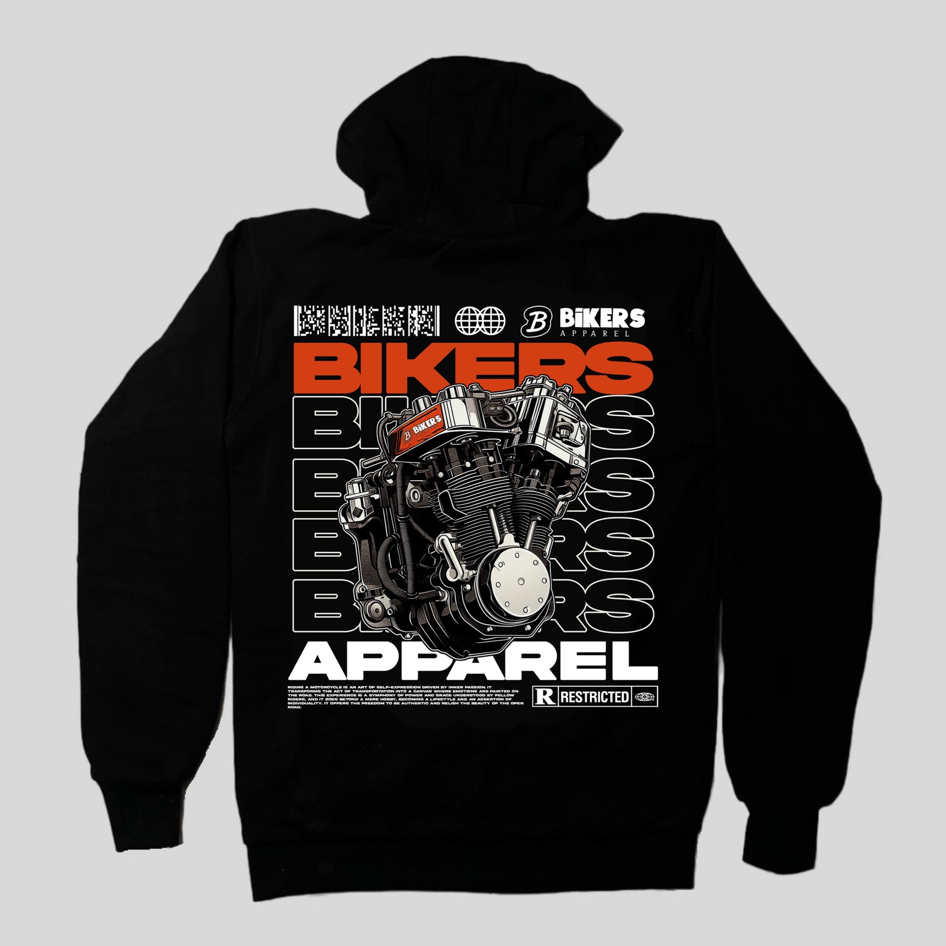 Armoured hoodie, Motorcycle hoodie with armour, motorbike armoured hoodie, black hoodie, red engine, back