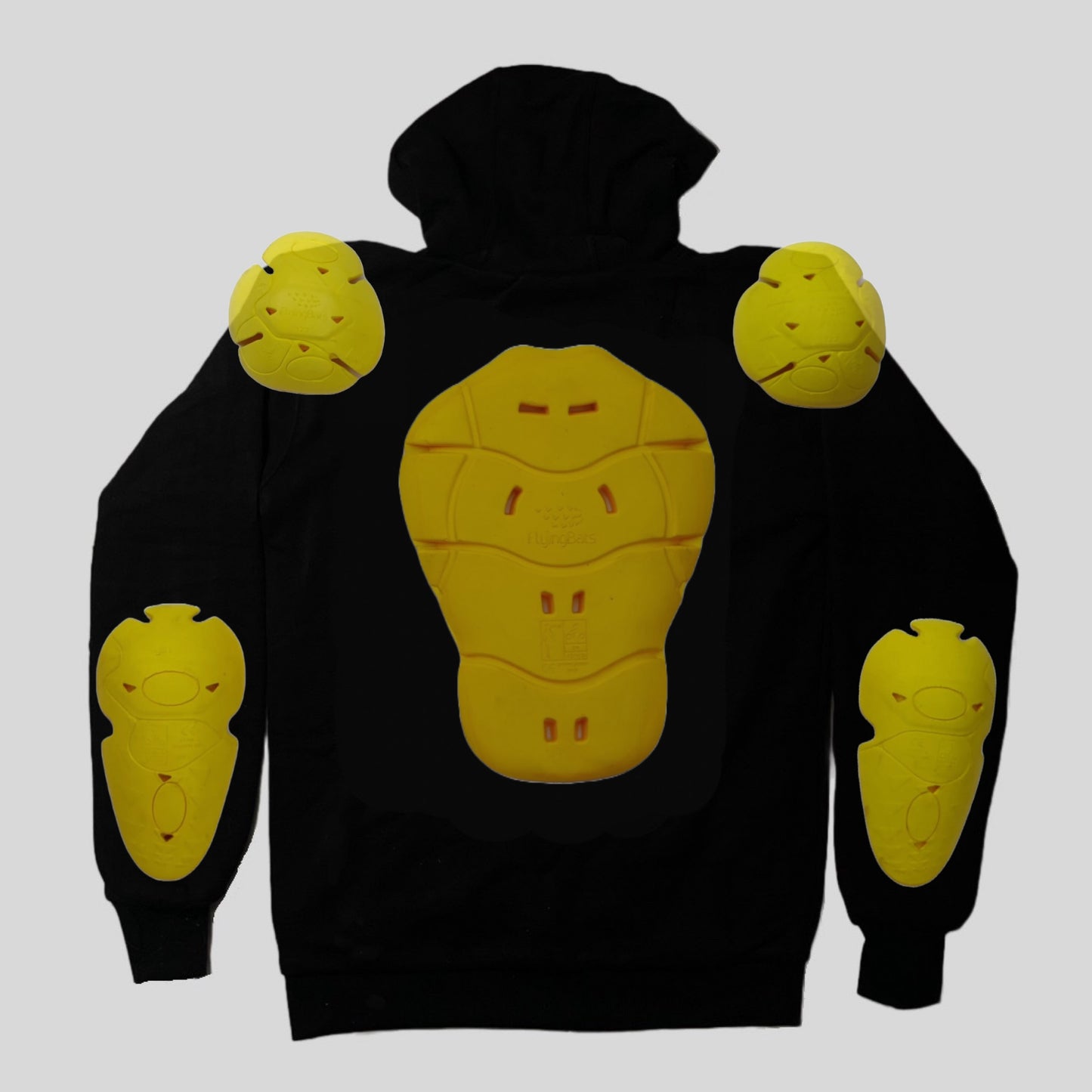 Armoured hoodie, Motorcycle hoodie with armour, motorbike armoured hoodie, black hoodie, yellow engine, armour visible