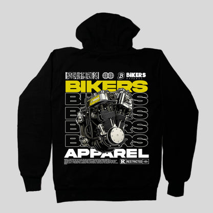 Armoured hoodie, Motorcycle hoodie with armour, motorbike armoured hoodie, black hoodie, yellow engine, back